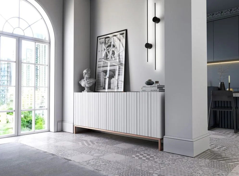 Komoda TAL 3D 168 biała mat MEBLE LINDNER | MIRAT. w stylu GLAMOUR kolekcja TAL