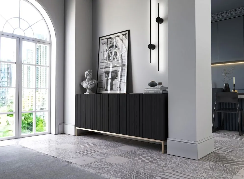 Komoda TAL 3D 168 czarna mat MEBLE LINDNER | MIRAT. w stylu GLAMOUR, LOFT kolekcja TAL