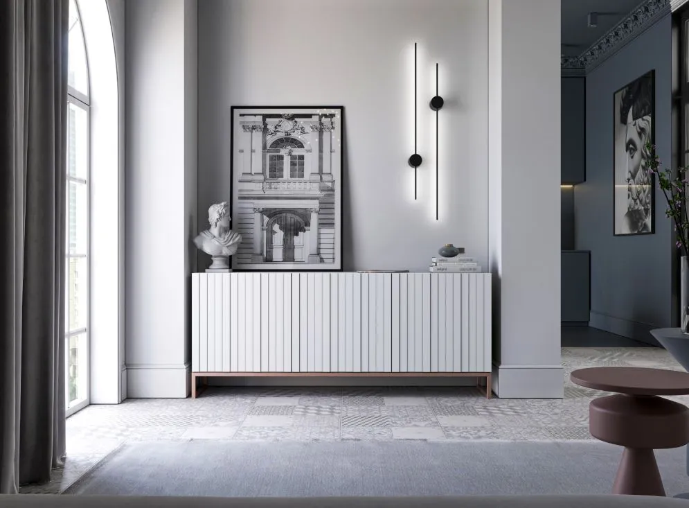 Komoda TAL 3D 168 biała mat MEBLE LINDNER | MIRAT. w stylu GLAMOUR kolekcja TAL