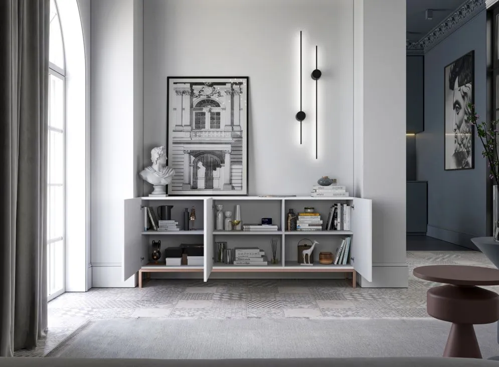 Komoda TAL 3D 168 biała mat MEBLE LINDNER | MIRAT. w stylu GLAMOUR kolekcja TAL