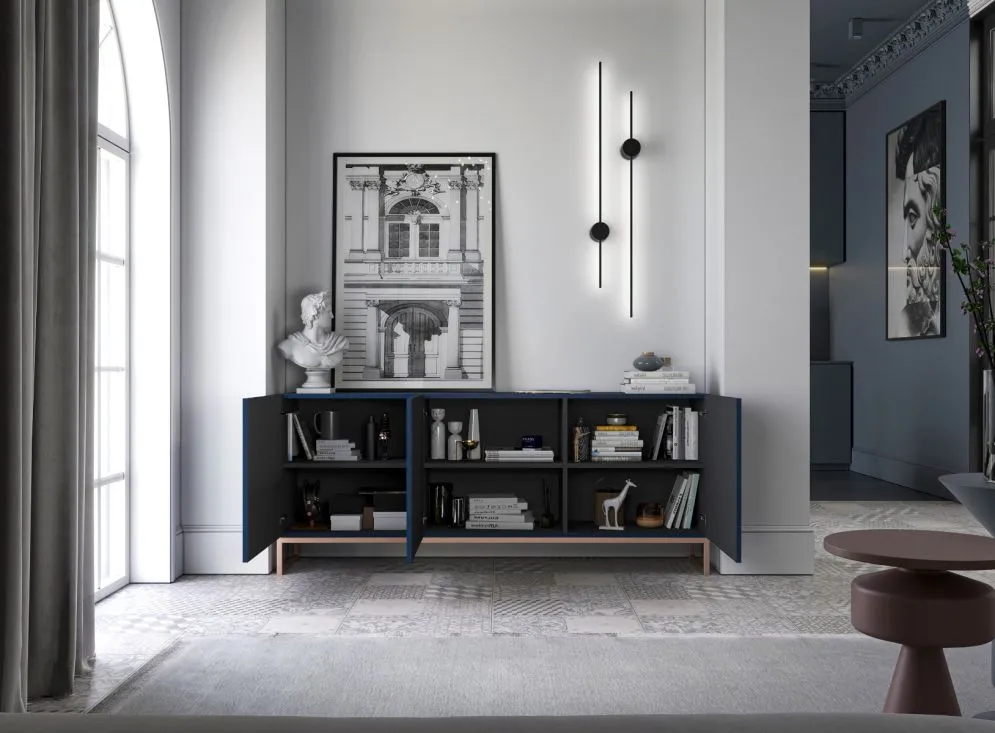 Komoda TAL 3D 168 granatowa mat MEBLE LINDNER | MIRAT. w stylu GLAMOUR, LOFT kolekcja TAL