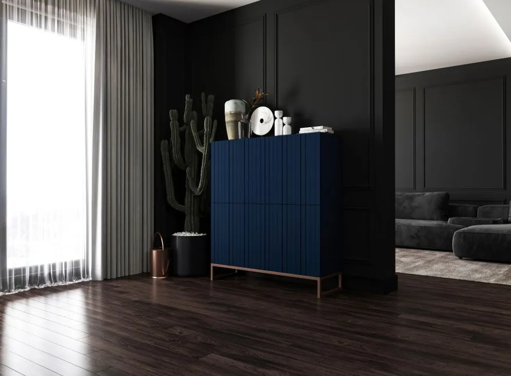 Komoda TAL 4D 112 granatowa mat MEBLE LINDNER | MIRAT. styl RYFLOWANY kolekcja TAL