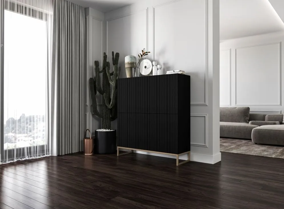 Komoda TAL 4D 112 czarna mat MEBLE LINDNER | MIRAT. styl RYFLOWANY kolekcja TAL