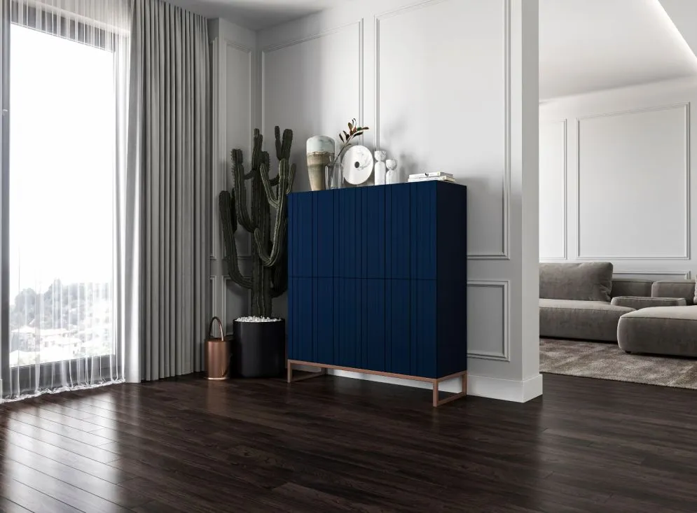 Komoda TAL 4D 112 granatowa mat MEBLE LINDNER | MIRAT. styl RYFLOWANY kolekcja TAL