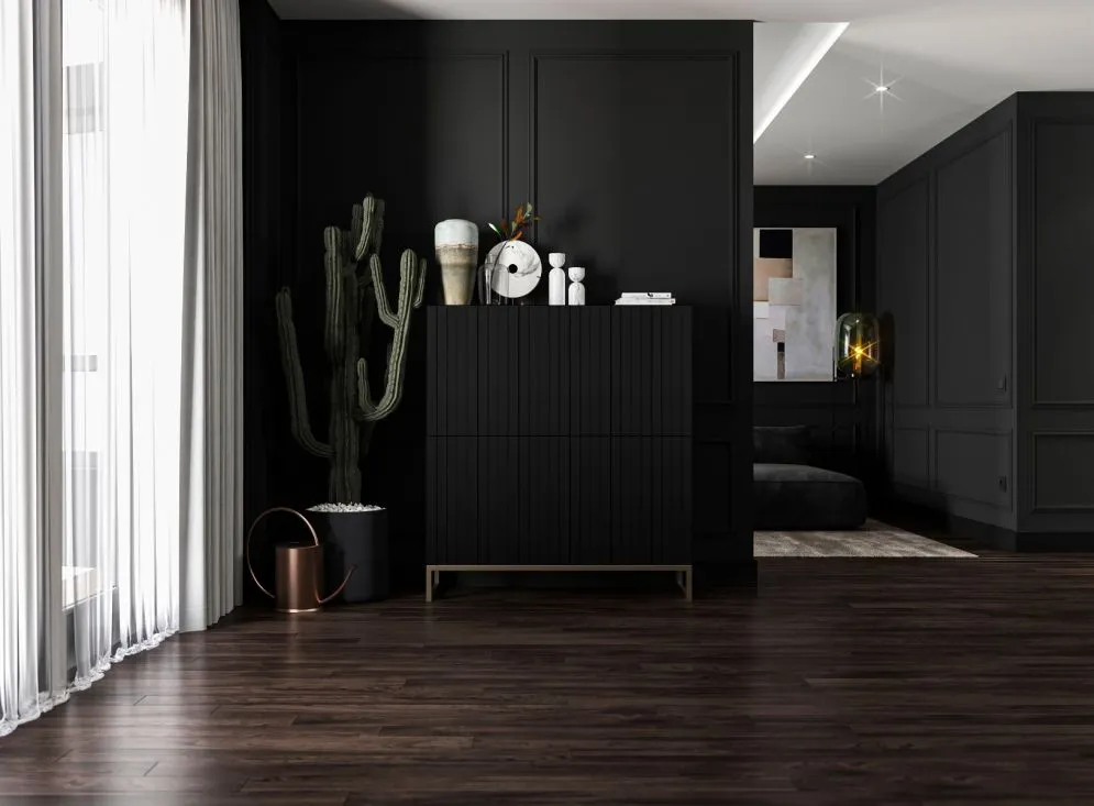 Komoda TAL 4D 112 czarna mat MEBLE LINDNER | MIRAT. styl RYFLOWANY kolekcja TAL