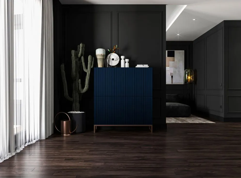 Komoda TAL 4D 112 granatowa mat MEBLE LINDNER | MIRAT. styl RYFLOWANY kolekcja TAL