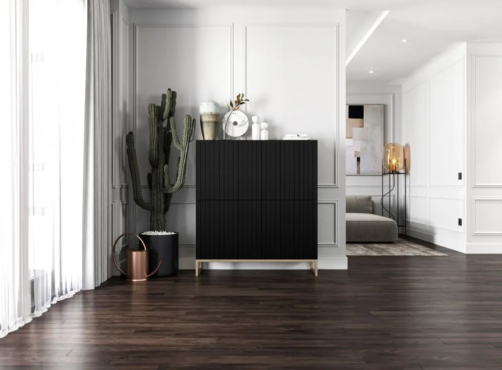 Komoda TAL 4D 112 czarna mat MEBLE LINDNER | MIRAT. styl RYFLOWANY kolekcja TAL