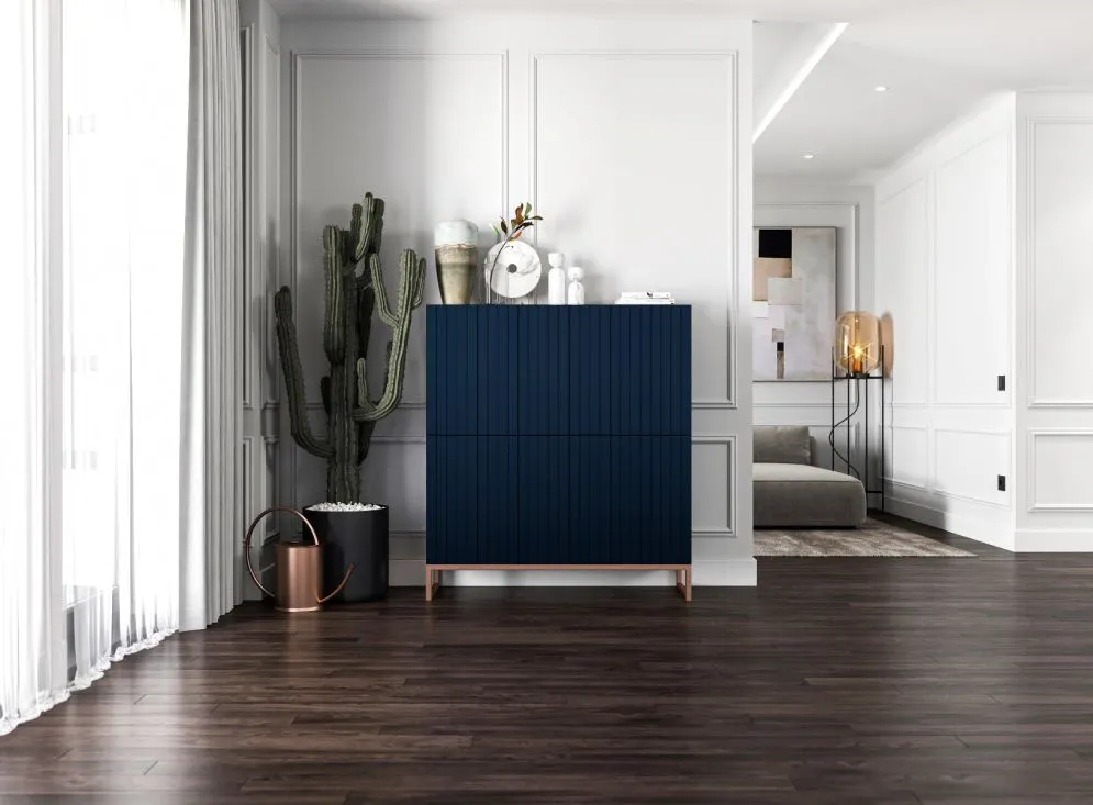Komoda TAL 4D 112 granatowa mat MEBLE LINDNER | MIRAT. styl RYFLOWANY kolekcja TAL