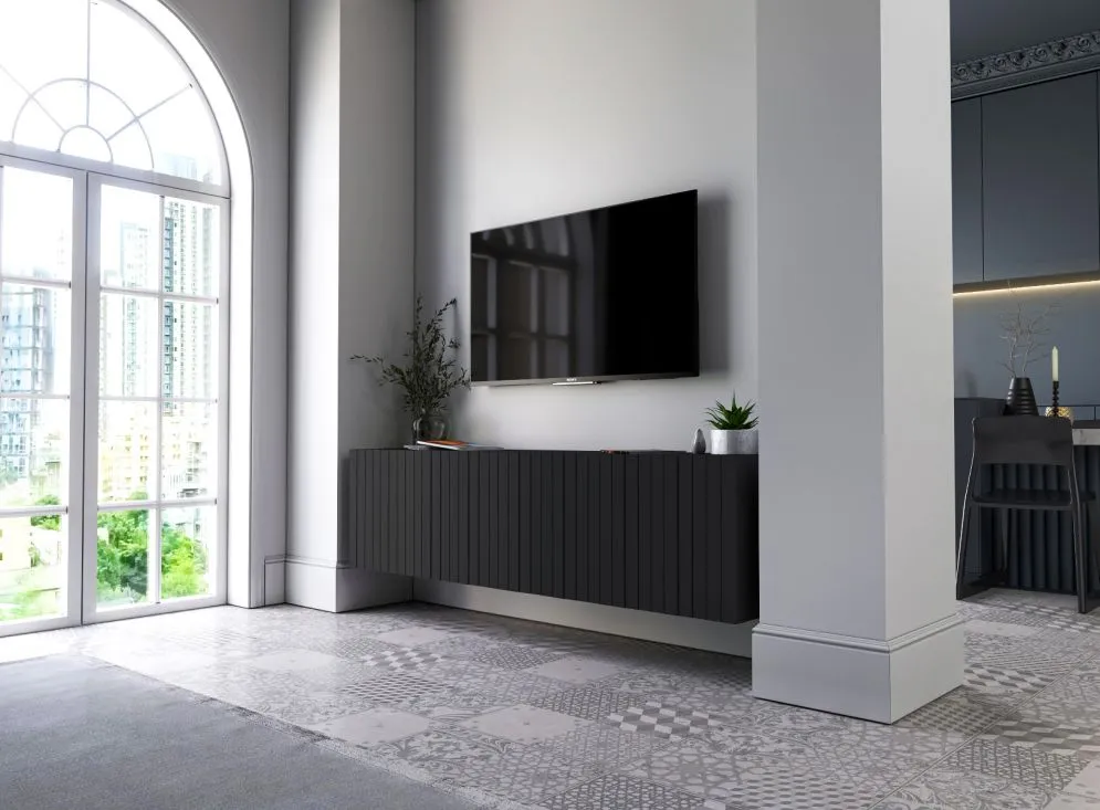 Szafka RTV TAL 2 150 czarna mat MEBLE LINDNER | MIRAT. w stylu GLAMOUR, LOFT kolekcja TAL