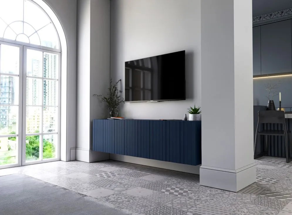 Szafka RTV TAL 2 150 granatowa mat MEBLE LINDNER | MIRAT. w stylu GLAMOUR, LOFT kolekcja TAL