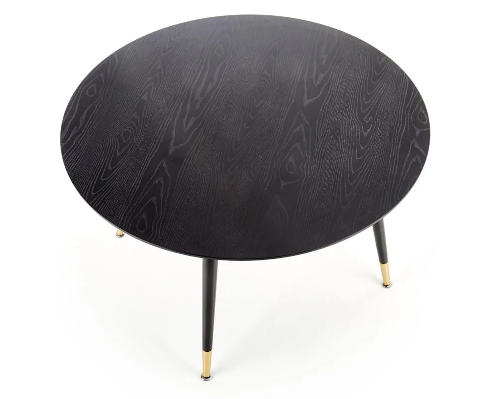 Stół EMBOS 120x120 czarny okrągły ze złotymi wstawkami glamour | MIRAT. w stylu GLAMOUR kolekcja