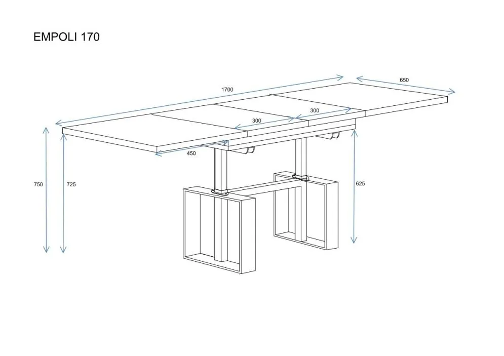 Ława rozkładana podnoszona EMPOLI 110(170)x65 dąb artisan na metalowej podstawie I sklep meblowy MIRAT. styl LOFT