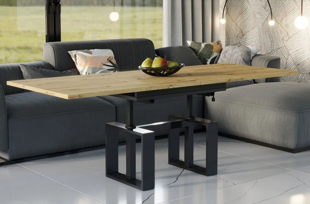 Ława rozkładana podnoszona EMPOLI 110(170)x65 dąb artisan na metalowej podstawie I sklep meblowy MIRAT. styl LOFT