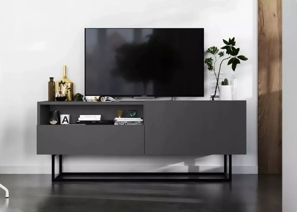 Szafka RTV SELF 3 120 grafitowa mat MEBLE LINDNER | MIRAT. w stylu kolekcja SELF