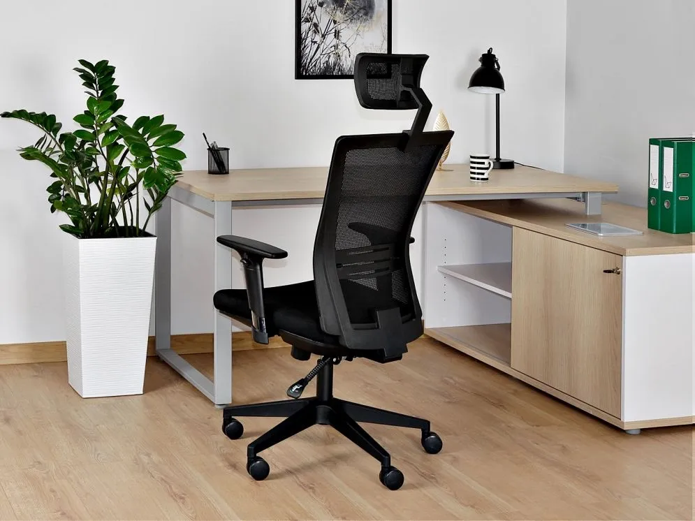 Fotel biurowy ERGONIC czarny do biura z zagłówkiem | MIRAT.