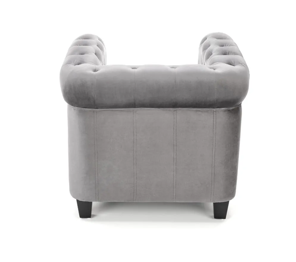 Fotel do salonu ERIKSEN VELVET szary aksamitny na drewnianych nogach | MIRAT. styl GLAMOUR