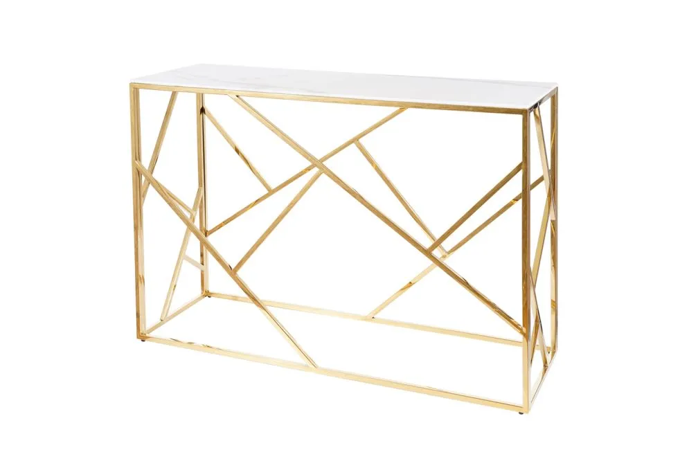 Konsola ESCADA C II 120x40 biały marmur/złota do salonu | MIRAT. styl GLAMOUR