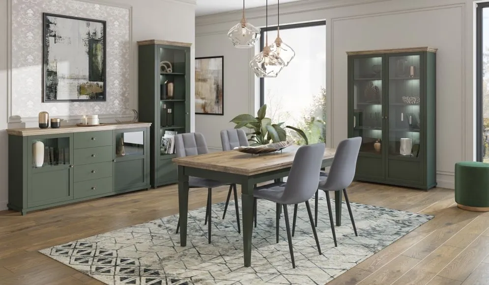 Komoda EVORA 2D4S 181 zielona mat/dąb lefkas HELVETIA | MIRAT. kolekcja EVORA
