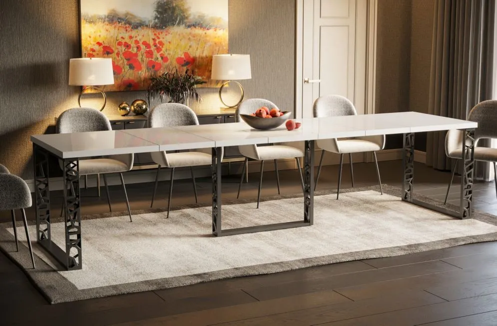Stół rozkładany EWEREST MAX 130(250)x85 biały połysk do jadalni I sklep meblowy MIRAT. styl LOFT