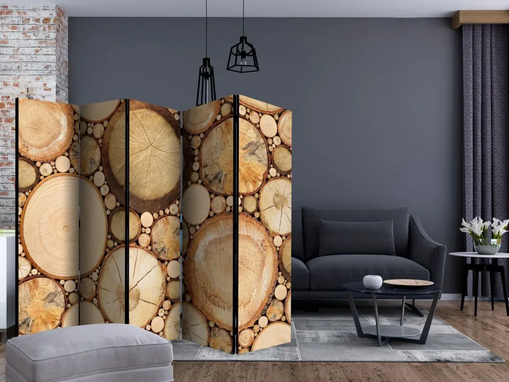 Parawan jednostronny Tła i desenie 225x172 cm 5-częściowy beżowy | MIRAT.