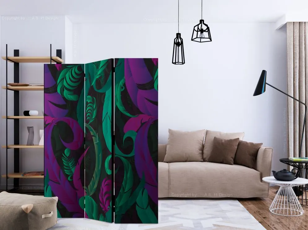 Parawan dwustronny Liście 135x172 cm 3-częściowy niebieski | MIRAT.