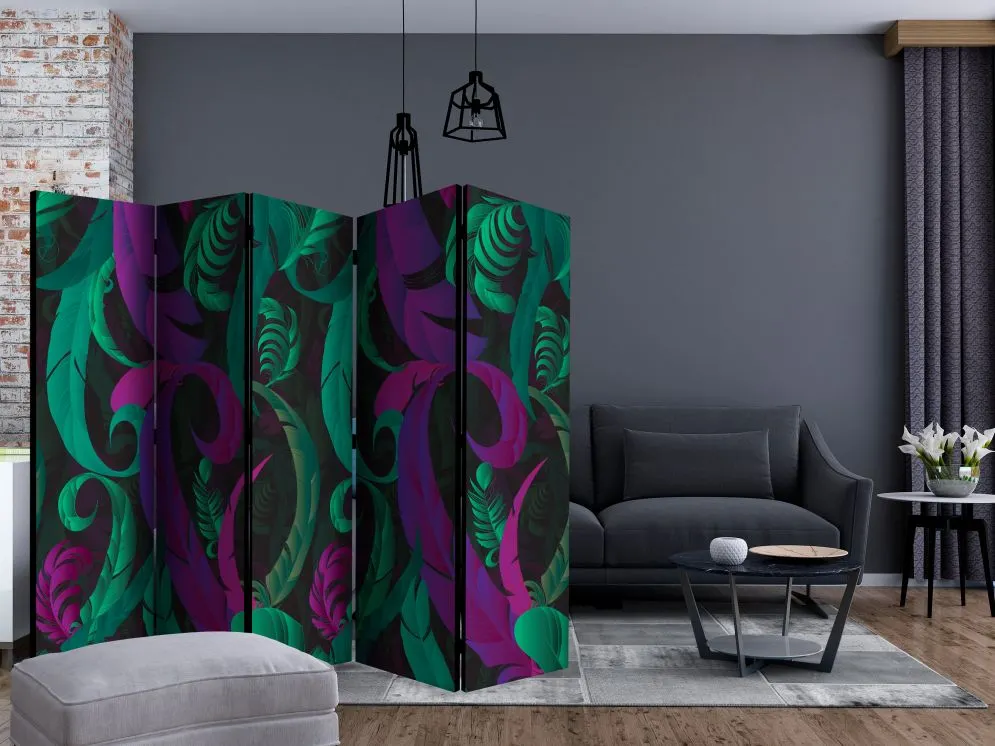 Parawan akustyczny Liście 225x172 cm 5-częściowy czarny | MIRAT.