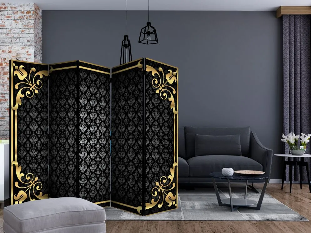 Parawan dwustronny Tła i desenie 225x172 cm 5-częściowy czarny | MIRAT.