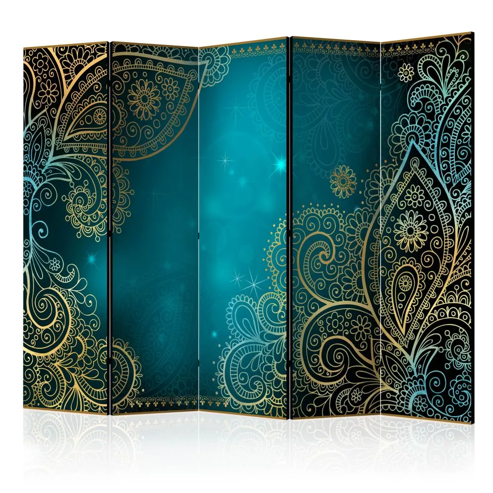 Parawan dwustronny Orient 225x172 cm 5-częściowy niebieski | MIRAT.