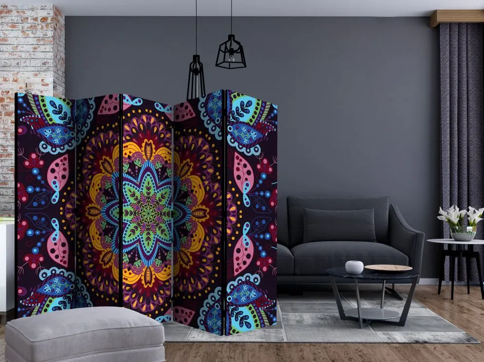 Parawan jednostronny Orient 225x172 cm 5-częściowy fioletowy | MIRAT.