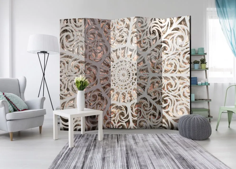 Parawan jednostronny Orient 225x172 cm 5-częściowy szary | MIRAT.
