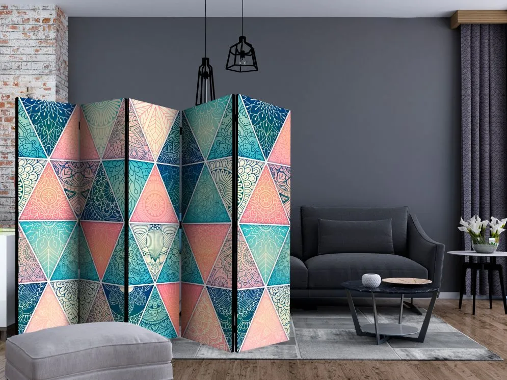Parawan jednostronny Orient 225x172 cm 5-częściowy szary | MIRAT.