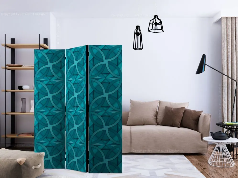 Parawan dwustronny Tła i desenie 135x172 cm 3-częściowy niebieski | MIRAT.