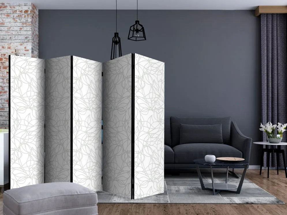 Parawan dwustronny Kwiaty 225x172 cm 5-częściowy biały | MIRAT.