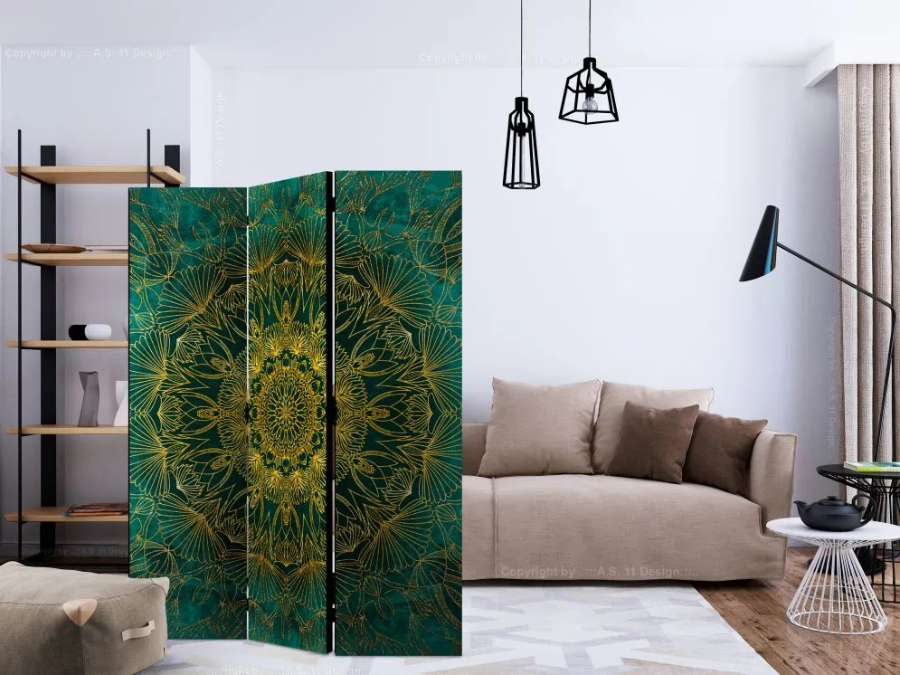 Parawan jednostronny Orient 135x172 cm 3-częściowy zielony | MIRAT.