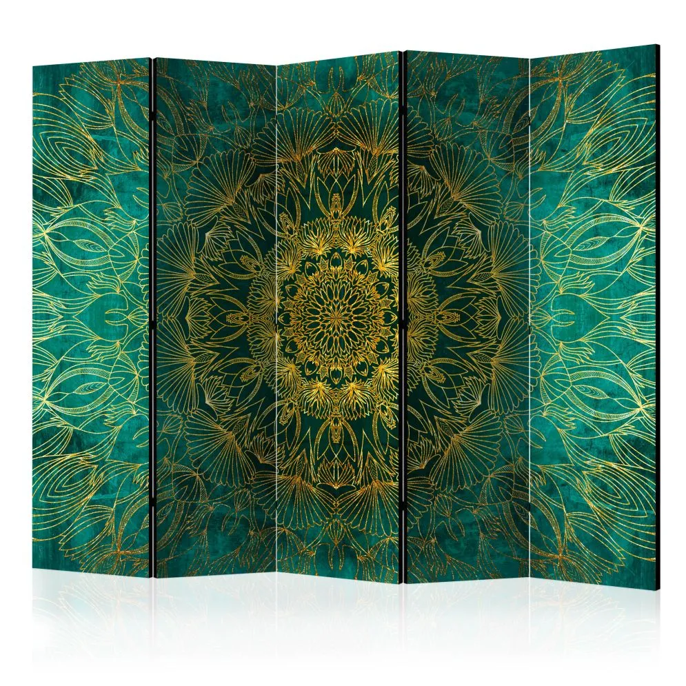 Parawan dwustronny Orient 225x172 cm 5-częściowy zielony | MIRAT.