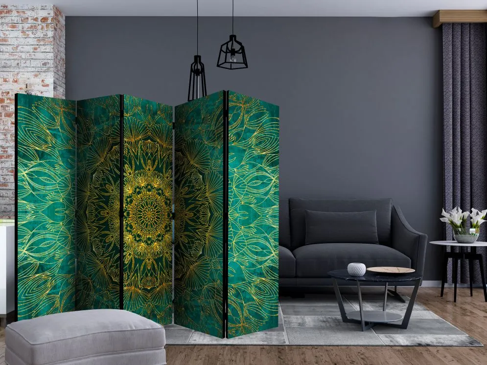 Parawan dwustronny Orient 225x172 cm 5-częściowy zielony | MIRAT.