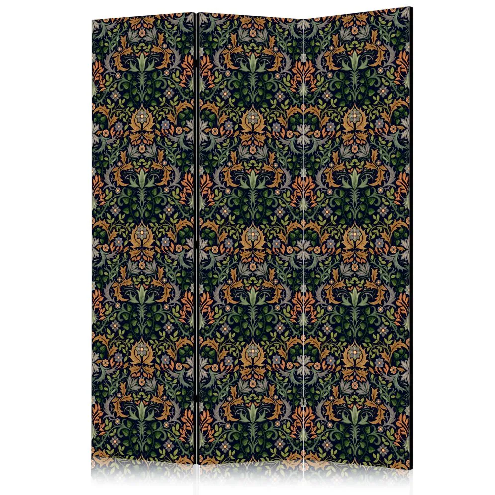 Parawan dwustronny Kwiaty 135x172 cm 3-częściowy czarny | MIRAT.