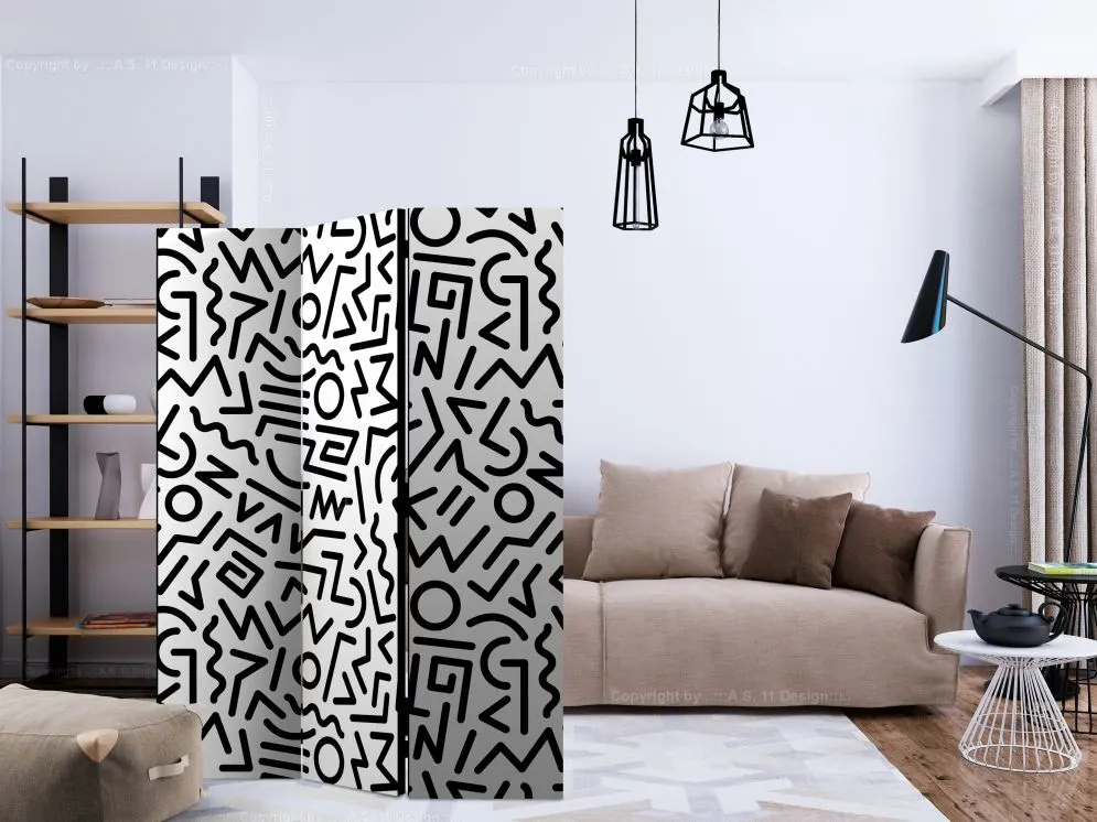 Parawan akustyczny Tła i desenie 135x172 cm 3-częściowy czarny | MIRAT.