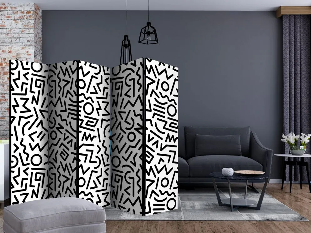 Parawan jednostronny Tła i desenie 225x172 cm 5-częściowy czarny | MIRAT.