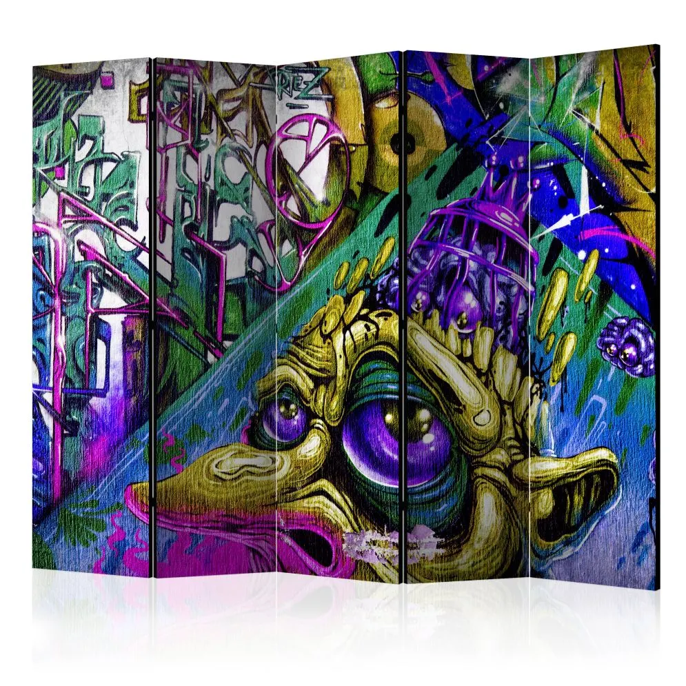 Parawan jednostronny Street art 225x172 cm 5-częściowy niebieski | MIRAT.