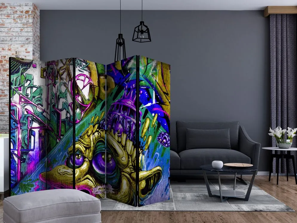 Parawan jednostronny Street art 225x172 cm 5-częściowy niebieski | MIRAT.