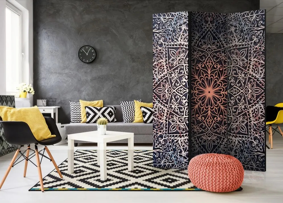 Parawan dwustronny Orient 135x172 cm 3-częściowy szary | MIRAT.