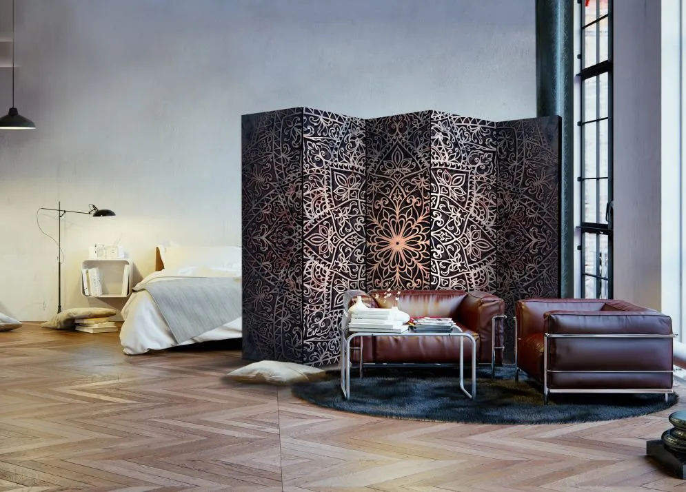 Parawan dwustronny Orient 225x172 cm 5-częściowy szary | MIRAT.