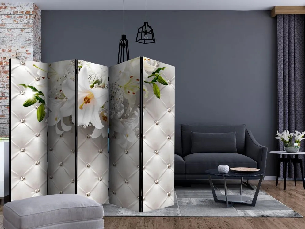 Parawan akustyczny Kwiaty 225x172 cm 5-częściowy szary | MIRAT.