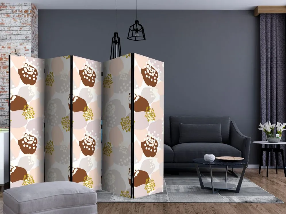 Parawan dwustronny Tła i desenie 225x172 cm 5-częściowy biały | MIRAT.