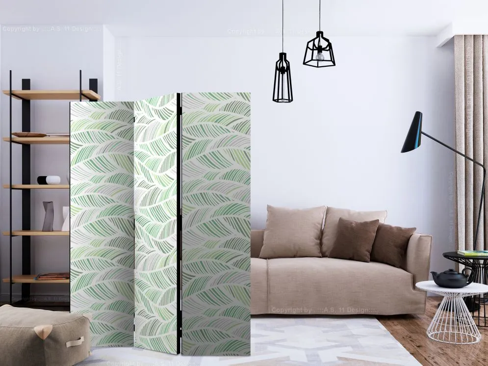 Parawan dwustronny Liście 135x172 cm 3-częściowy biały | MIRAT.