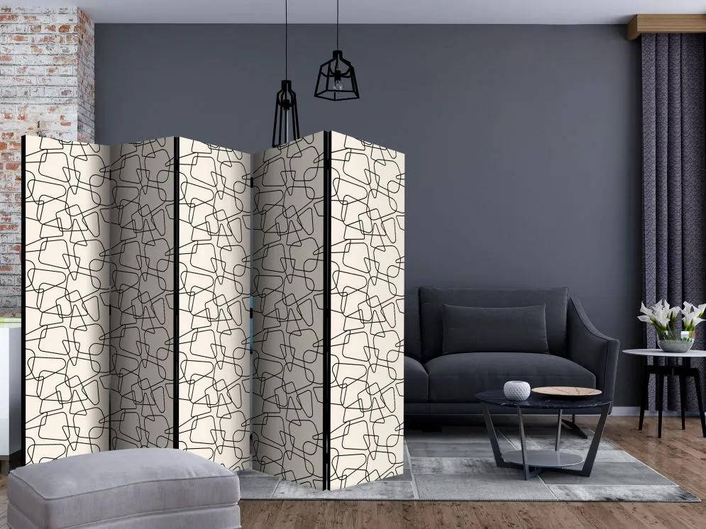 Parawan dwustronny Tła i desenie 225x172 cm 5-częściowy czarny | MIRAT.