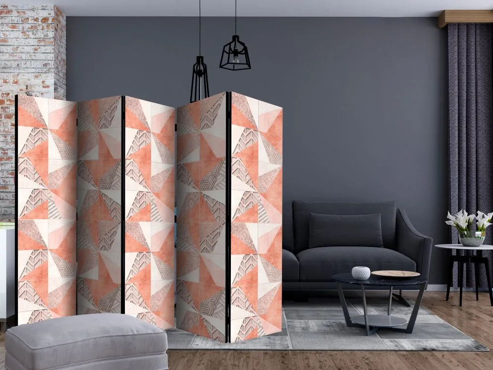 Parawan dwustronny Tła i desenie 225x172 cm 5-częściowy biały | MIRAT.