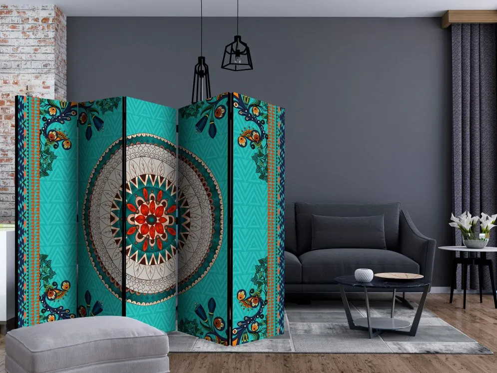 Parawan akustyczny Orient 225x172 cm 5-częściowy turkusowy | MIRAT.