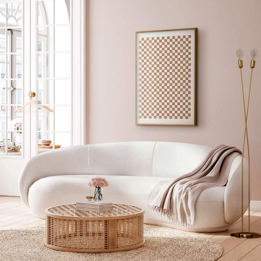 Plakat Brązowa geometria 21x30 cm z ramą złotą z marginesem | MIRAT.